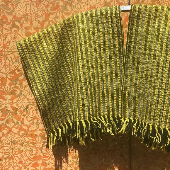 Vintage Mexican 1950s Yellow & Black Striped Weaving with Sequins - Picture 9 of 10